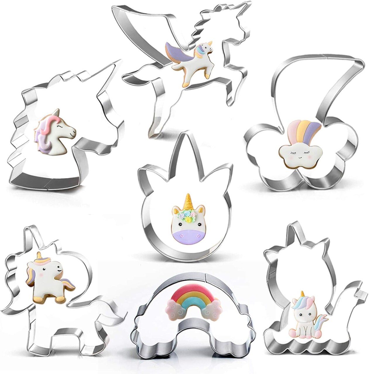 Unicorn Cookie Cutter Set-3 Inches-7 Piece-5 Unicorn Face&Head, Rainbow, Shooting Star, Fantasy Unicorn Fondant Molds for Kids Holiday Wedding Birthday Party Supplies Favors.